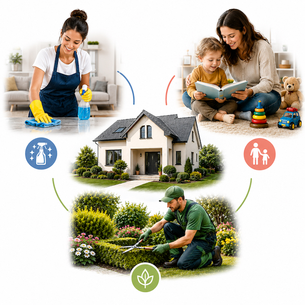 Services à domicile (ménage, garde, jardinage)